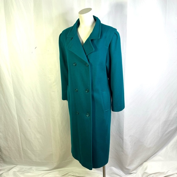 NICCOLINI GREEN WOOL TRENCH COAT VINTAGE EMERALD WINTER COAT 70s WOMAN SIZE 14 - Picture 9 of 17